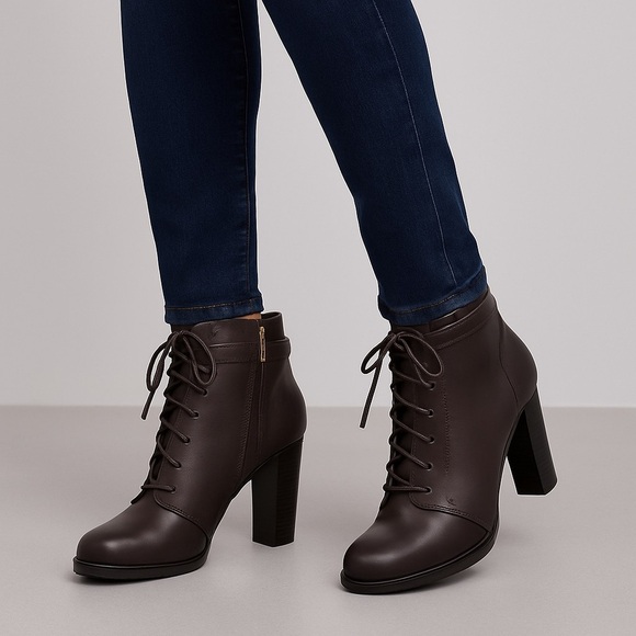 Banana Republic Shoes - Banana Republic Dark Brown Leather Ankle Booties – Block Heel, Side Zipper